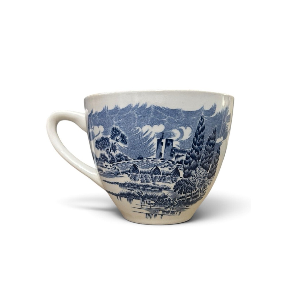 Vintage Enoch Wedgwood Countryside Teacup Blue & White Transferware England 60's